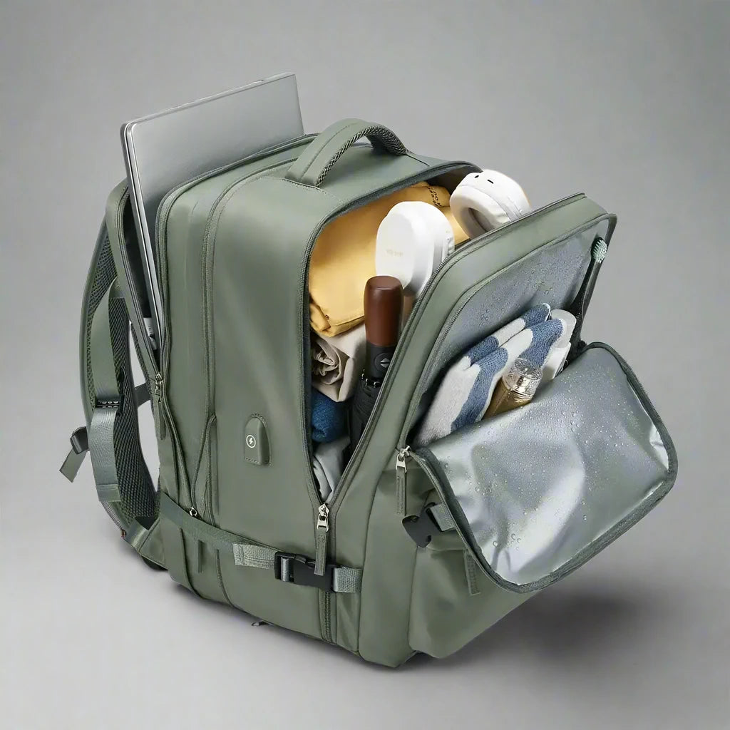 Traveller Backpack - Olive Opened